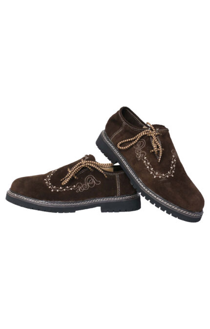 Dunkelbraune Lederhosen-Schuhe mit Stickerei