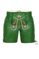 Damen Lederhose Grün mit Hirschstickerei