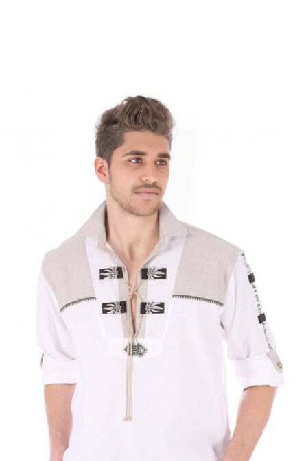 Herren Besticktes Trachtenhemd in Weiß